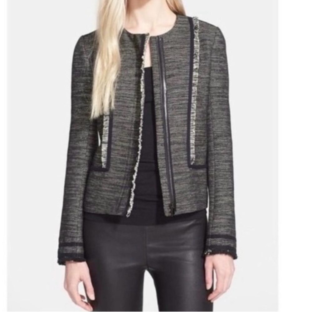 Vince Black and White Tweed Bouclé Fringe Jacket